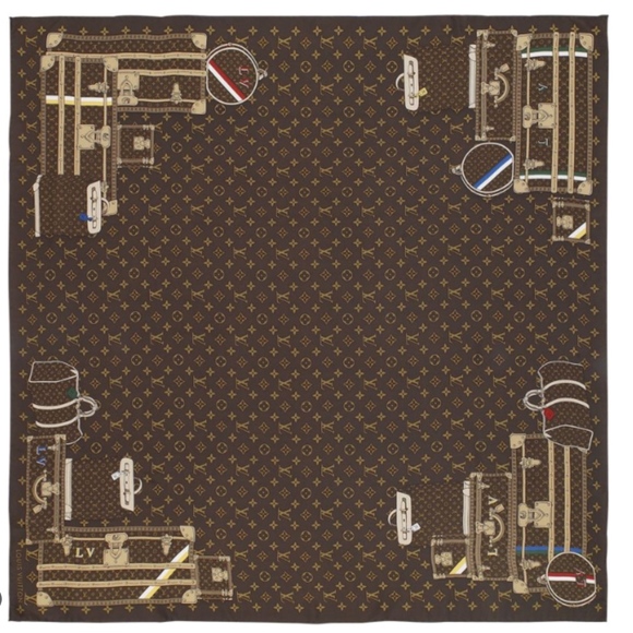 New Louis Vuitton Scarf Travel Trunks Monogram Brown Silk Wrap - Picture 1 of 14